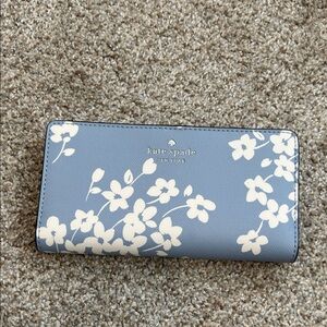 Kate Spade Light Blue Wallet with White Floral Pattern